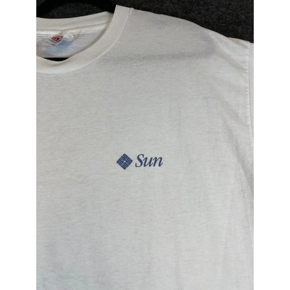 VTG 90s Sun Microsystems Java T Shirt Mens XL White Tech Promo Casual Streetwear